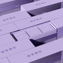 A close-up of multiple lavender-purple product boxes arranged in an overlapping stack. The boxes are branded with the name 'Amíu' and feature minimalist printed icons on top.